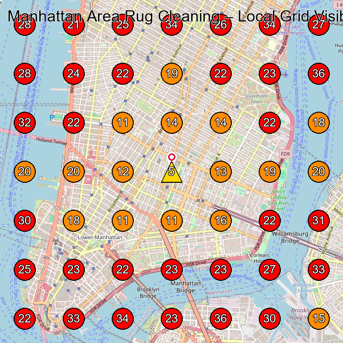 Manhattan Area Rug Cleaning GeoGrid visibility map for Carpet Cleaning Service in New York